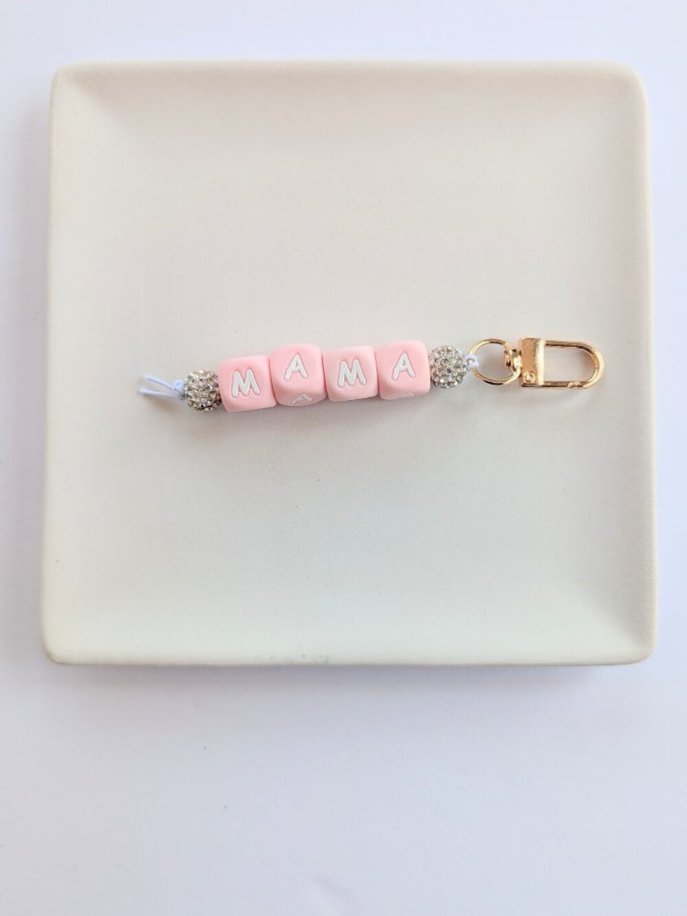 PINK WHITE & GOLD "MAMA" BAG CHARM